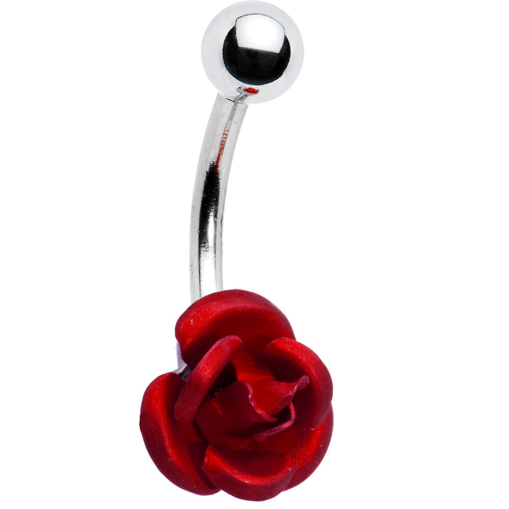 BodyCandy Single Flower Red Rose Belly Button Ring — side view