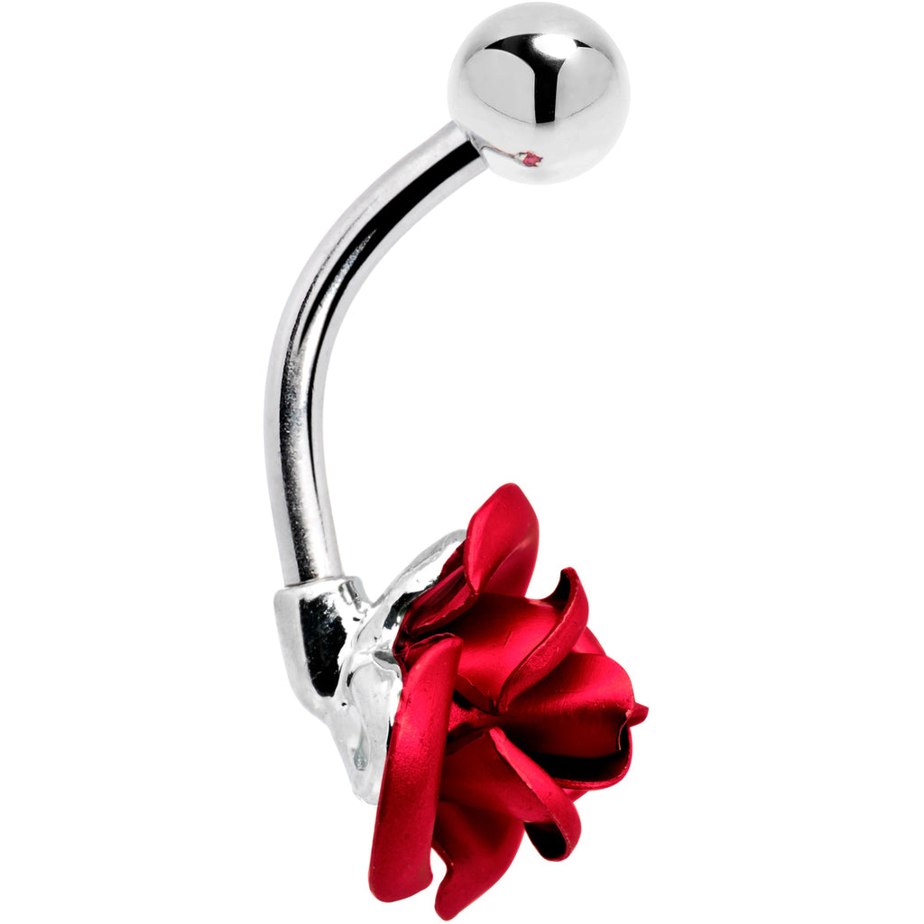 BodyCandy Single Flower Red Rose Belly Button Ring — detail close-up