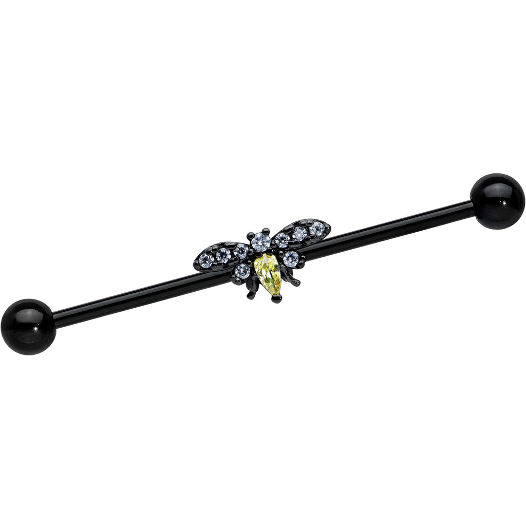 BodyCandy 14G Yellow Clear Gem Black Butterfly Industrial Barbell 38mm — main product shot