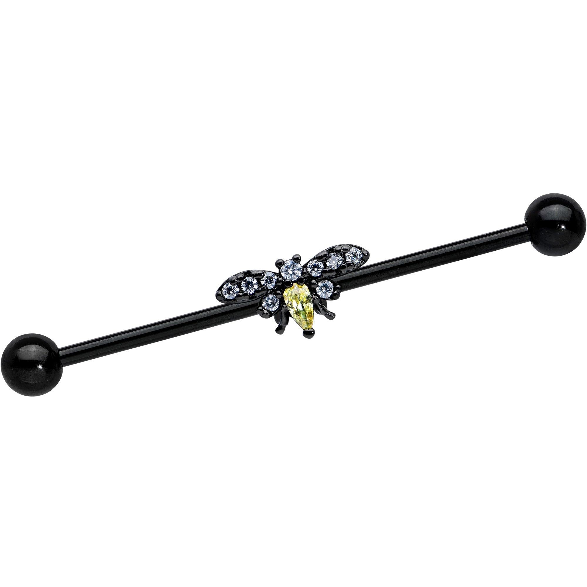 BodyCandy 14G Yellow Clear Gem Black Butterfly Industrial Barbell 38mm — main product shot
