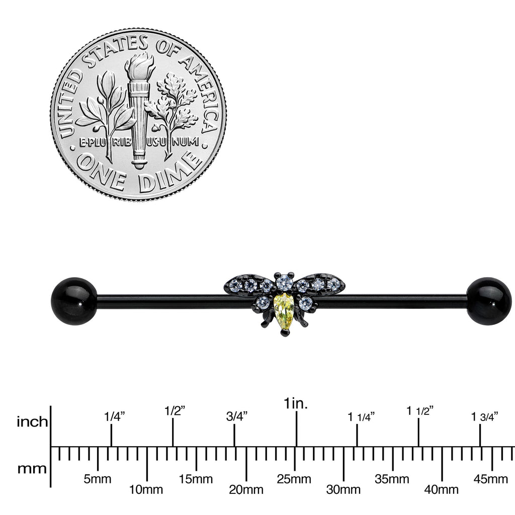BodyCandy 14G Yellow Clear Gem Black Butterfly Industrial Barbell 38mm — lifestyle context