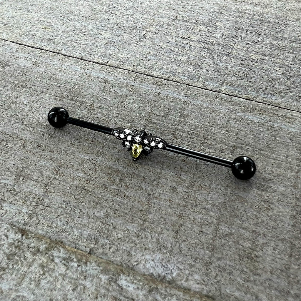 BodyCandy 14G Yellow Clear Gem Black Butterfly Industrial Barbell 38mm — alternative angle