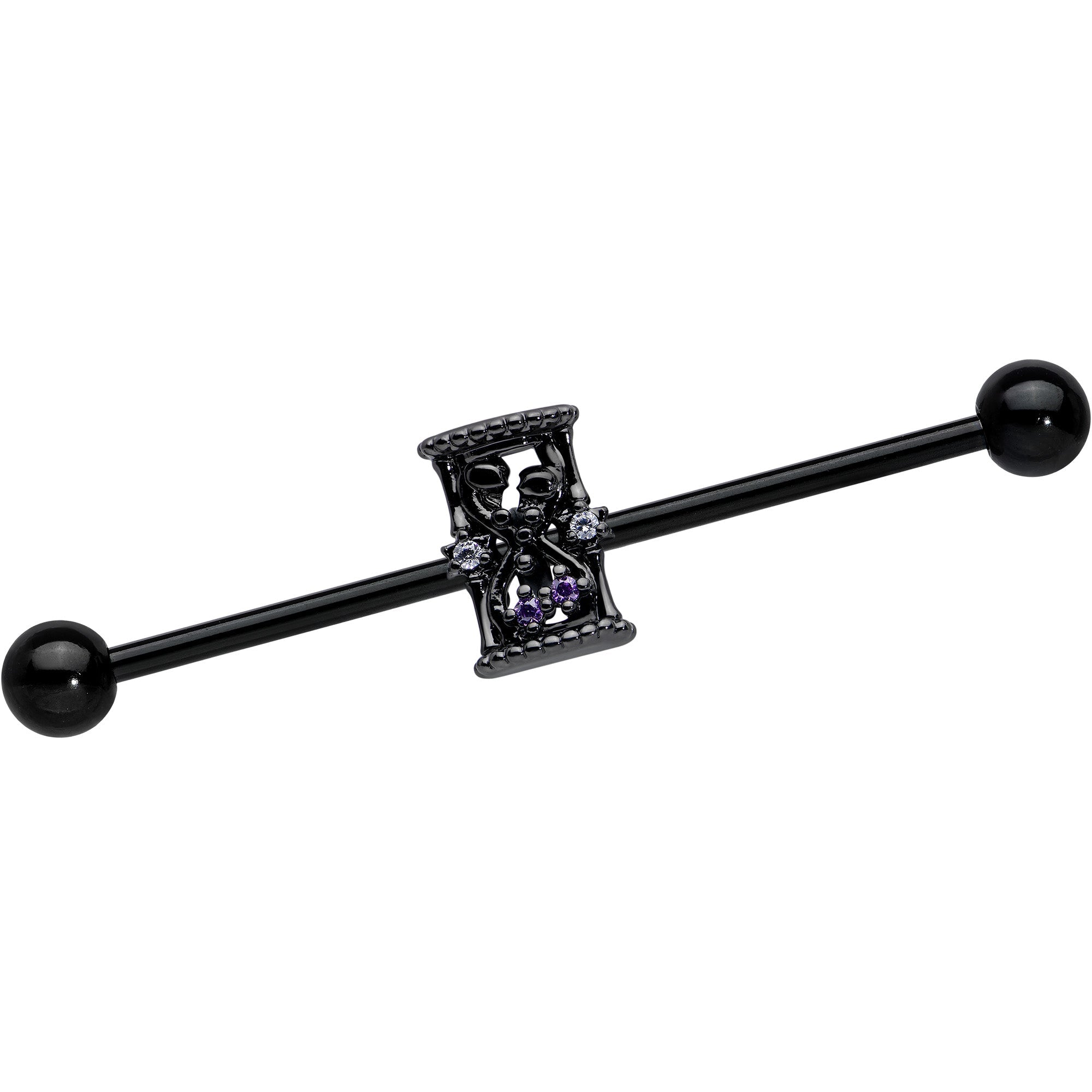 BodyCandy 14G Purple Gem Black Gothic Hourglass Industrial Barbell 38mm — main product shot