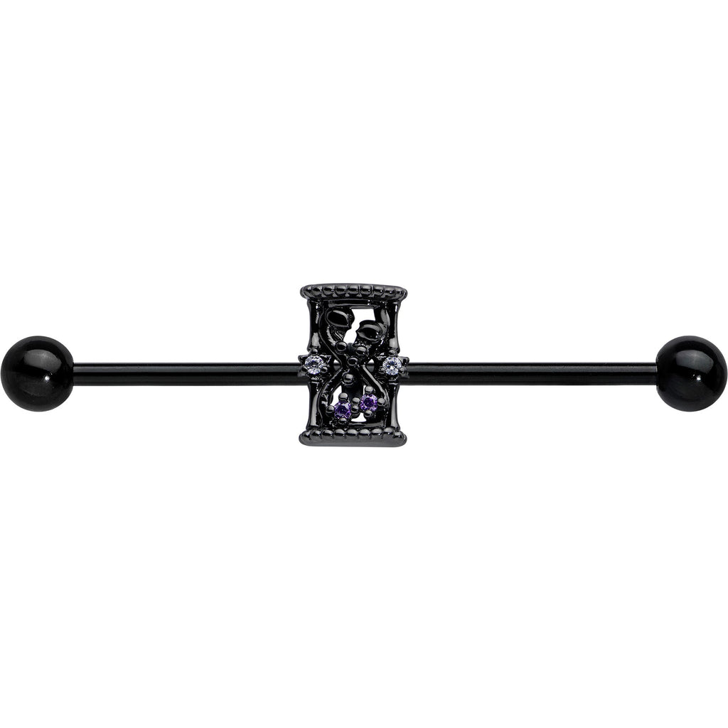 BodyCandy 14G Purple Gem Black Gothic Hourglass Industrial Barbell 38mm — detail close-up