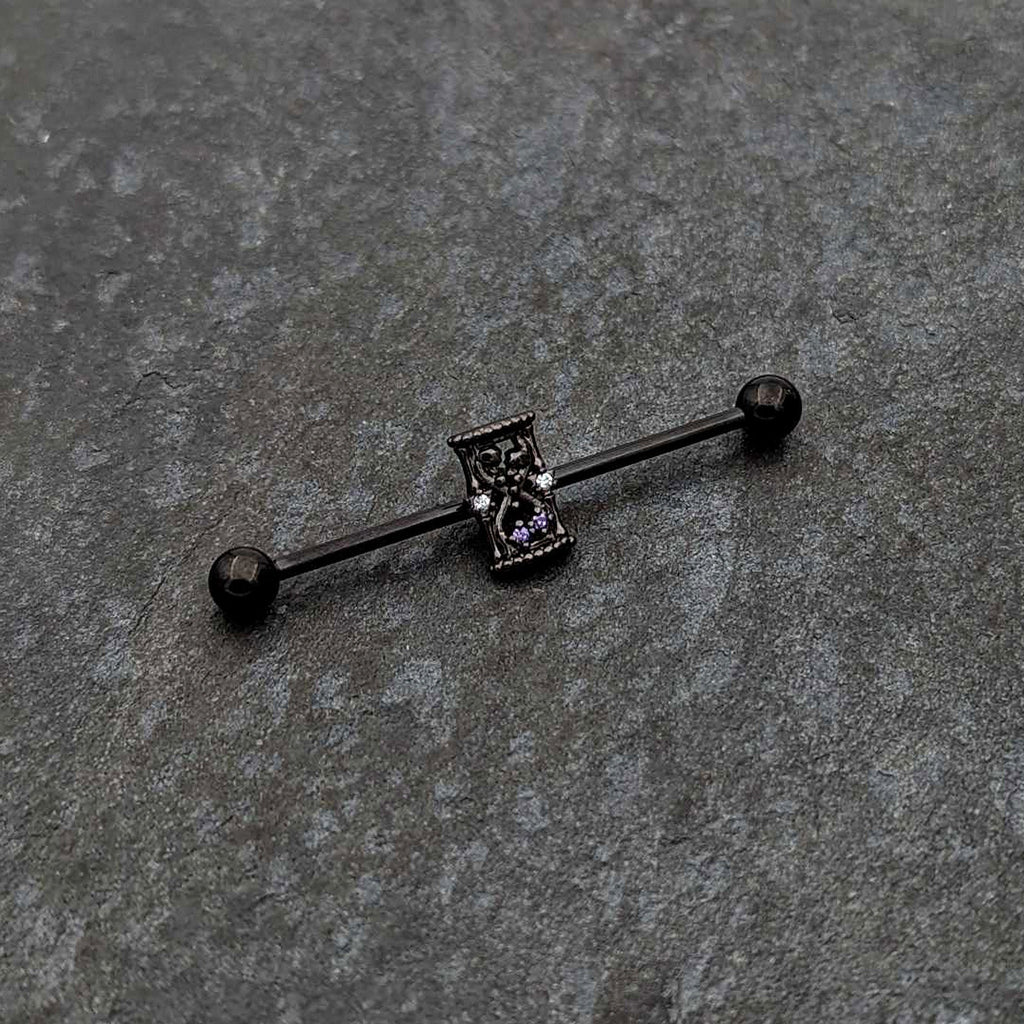 BodyCandy 14G Purple Gem Black Gothic Hourglass Industrial Barbell 38mm — side view