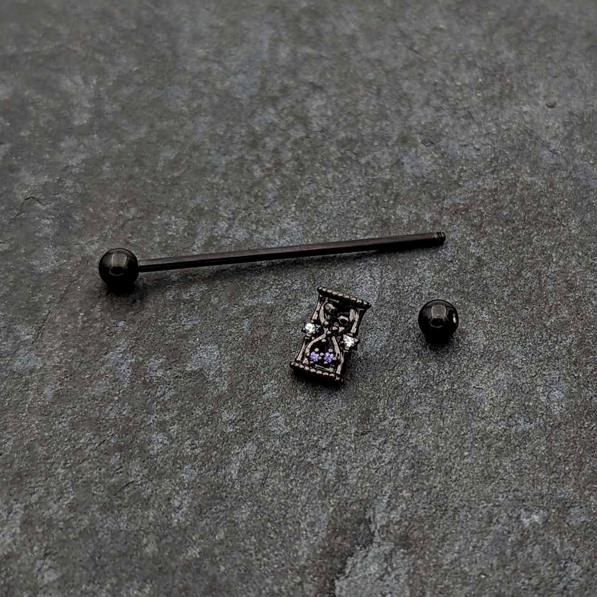 BodyCandy 14G Purple Gem Black Gothic Hourglass Industrial Barbell 38mm — back view