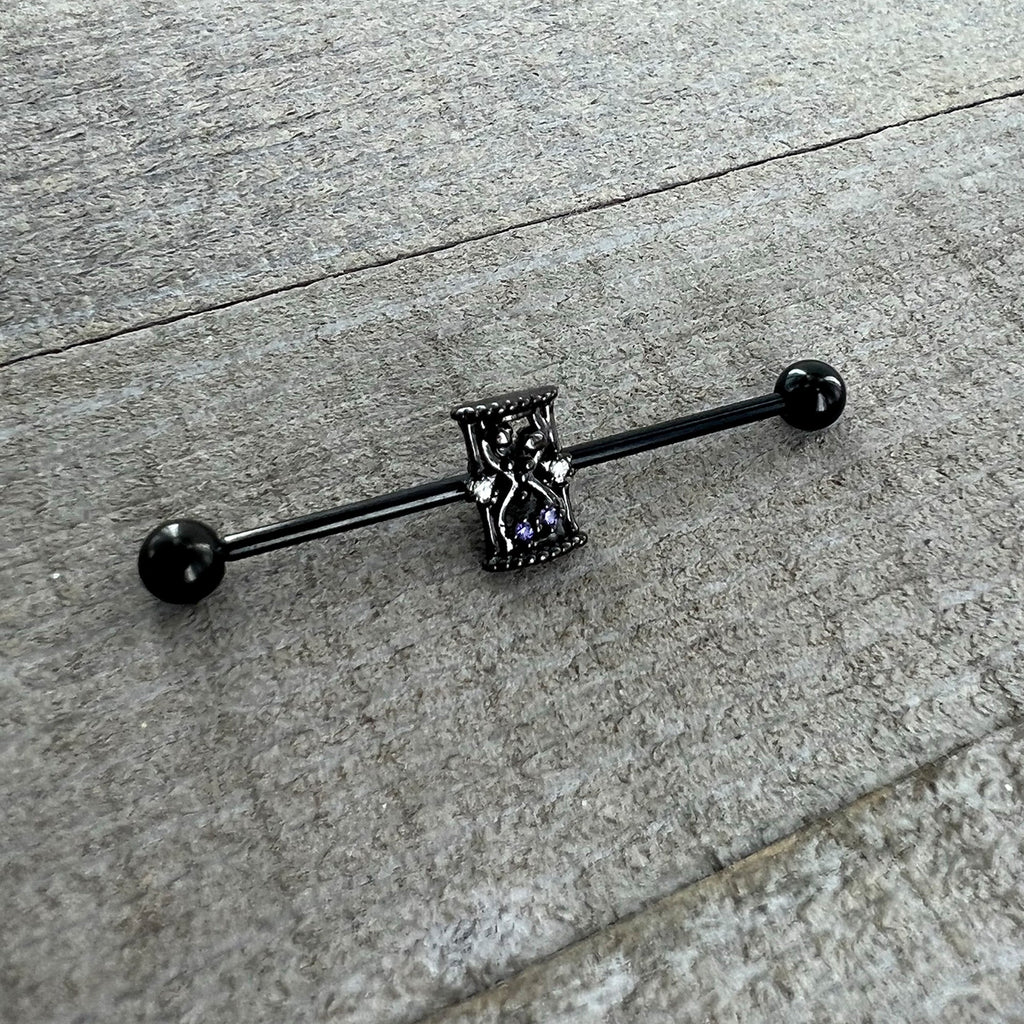 BodyCandy 14G Purple Gem Black Gothic Hourglass Industrial Barbell 38mm — alternative angle
