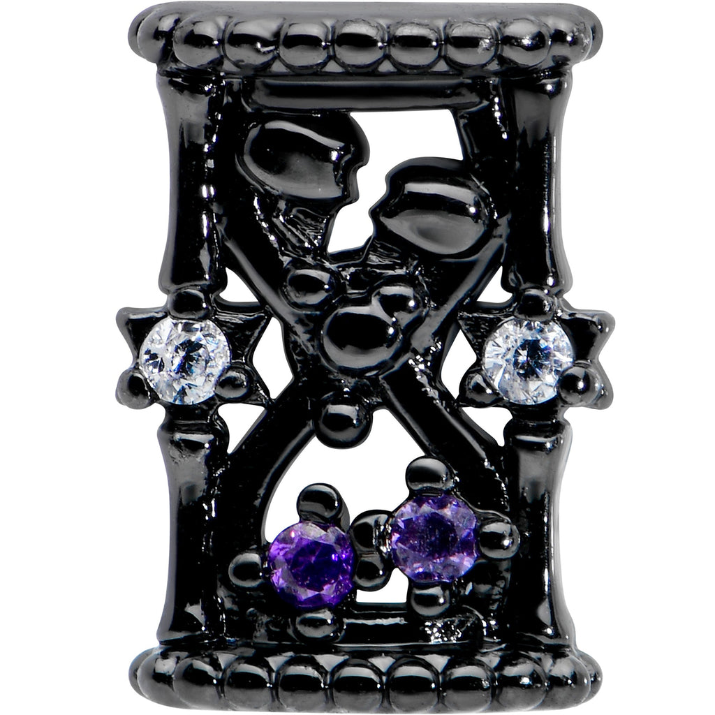 BodyCandy 16G 1/4 Purple Gem Black Gothic Hourglass Cartilage Tragus Earring — detail close-up