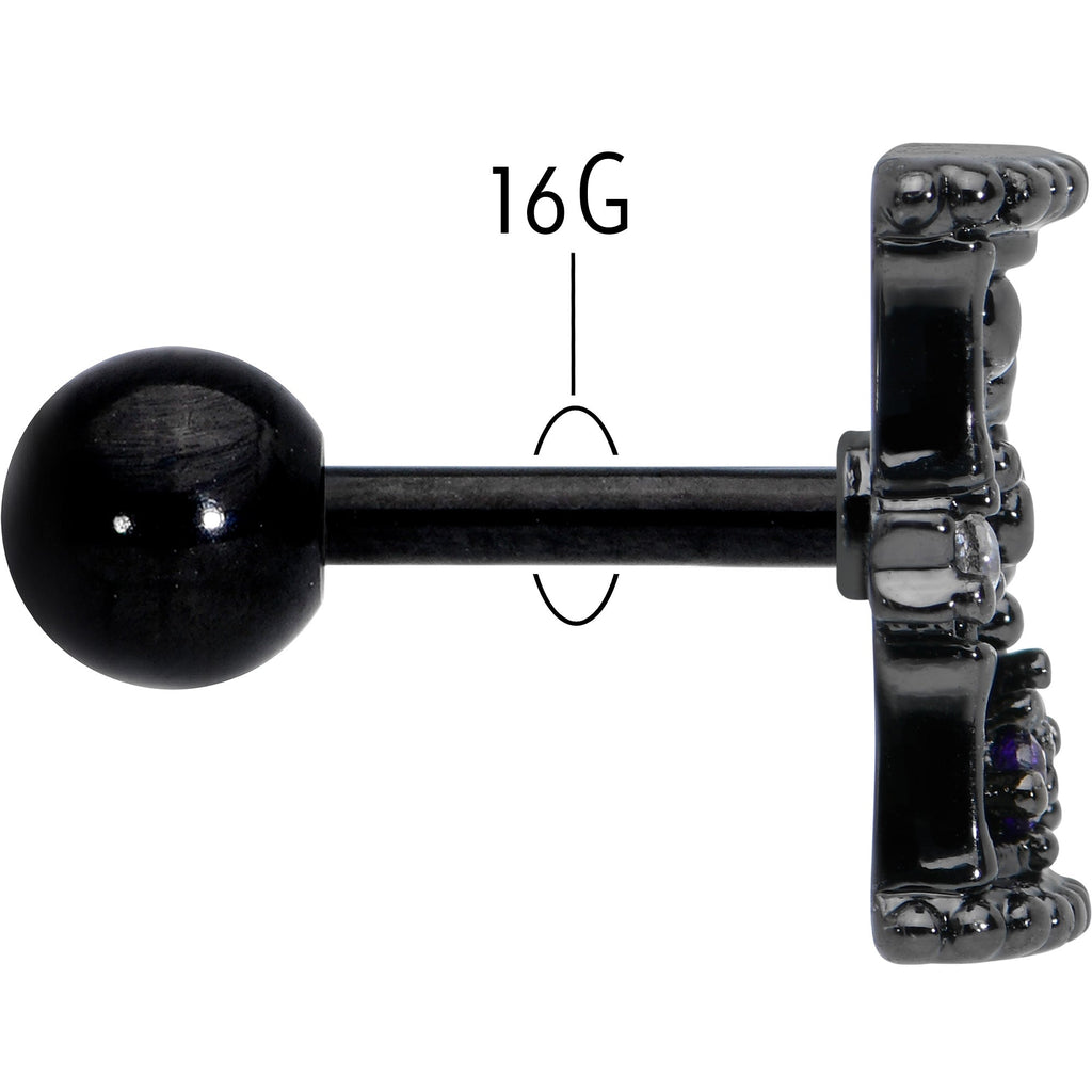 BodyCandy 16G 1/4 Purple Gem Black Gothic Hourglass Cartilage Tragus Earring — back view