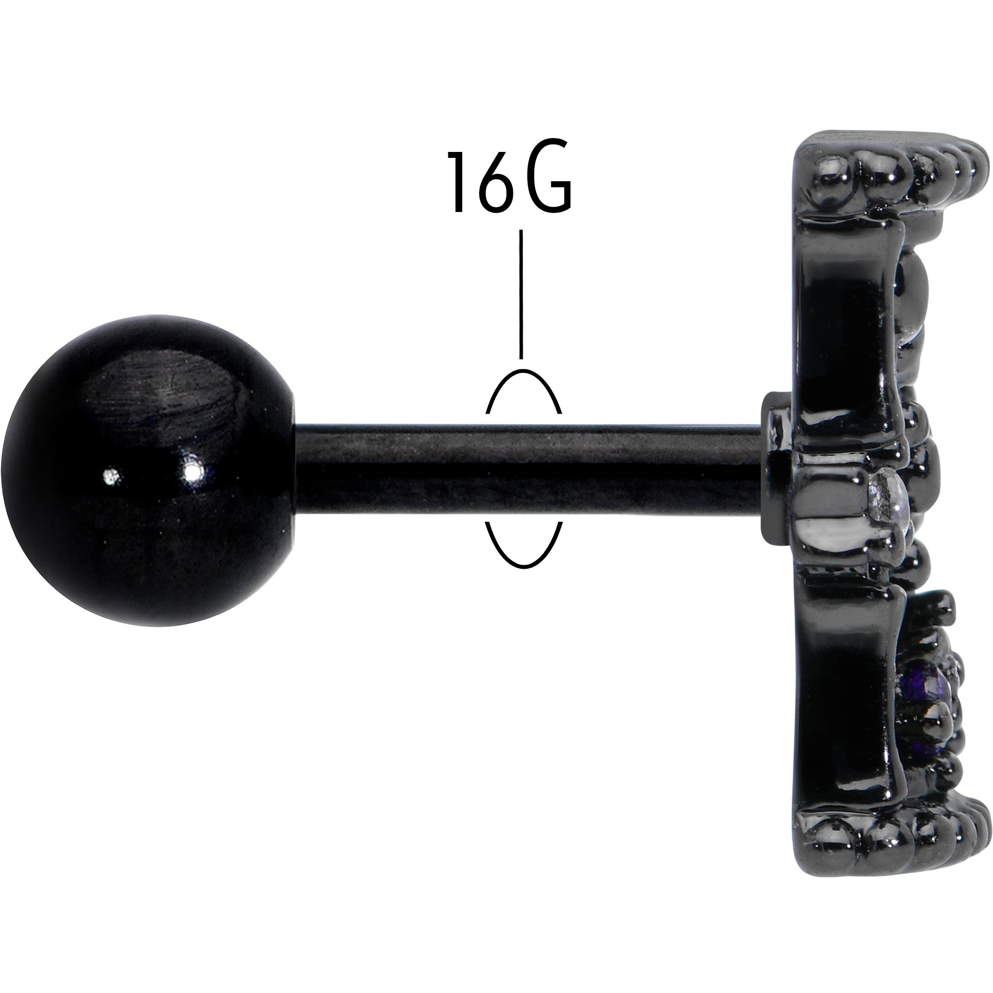 BodyCandy 16G 1/4 Purple Gem Black Gothic Hourglass Cartilage Tragus Earring — back view
