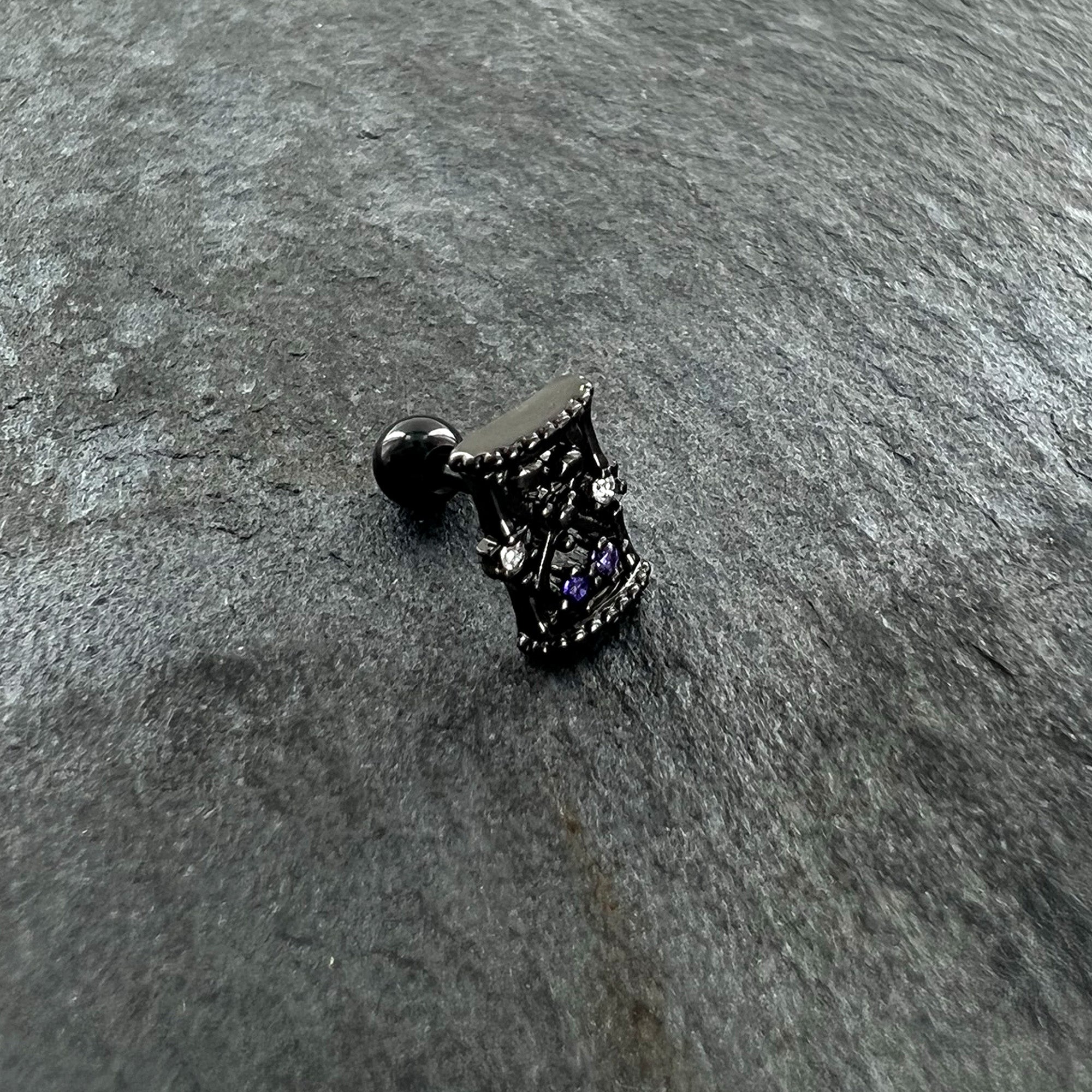 BodyCandy 16G 1/4 Purple Gem Black Gothic Hourglass Cartilage Tragus Earring — alternative angle