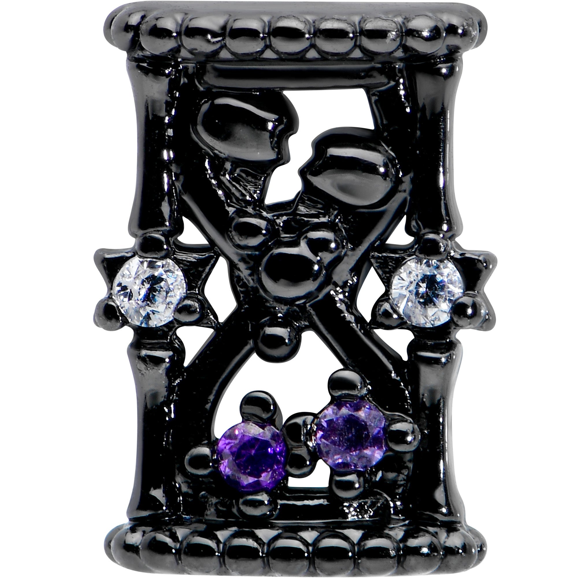 BodyCandy 20G 1/4 Purple Clear Gem Black Gothic Hourglass Nose Bone — detail close-up