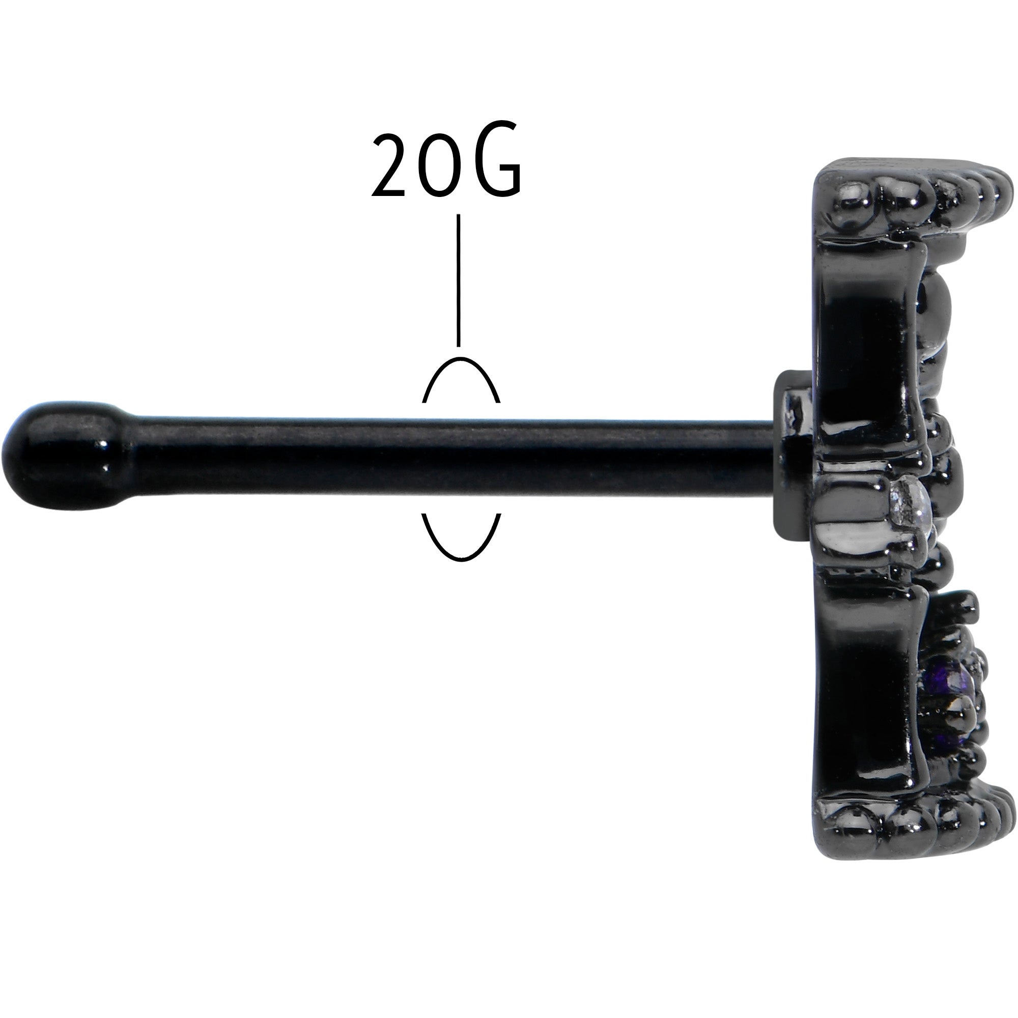BodyCandy 20G 1/4 Purple Clear Gem Black Gothic Hourglass Nose Bone — back view
