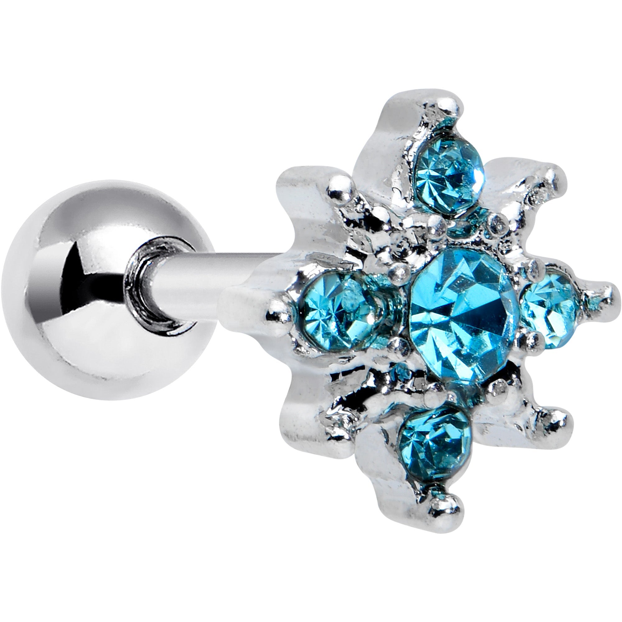 BodyCandy 16G 1/4 Blue Gem Stylish Snowflake Cartilage Tragus Earring — main product shot
