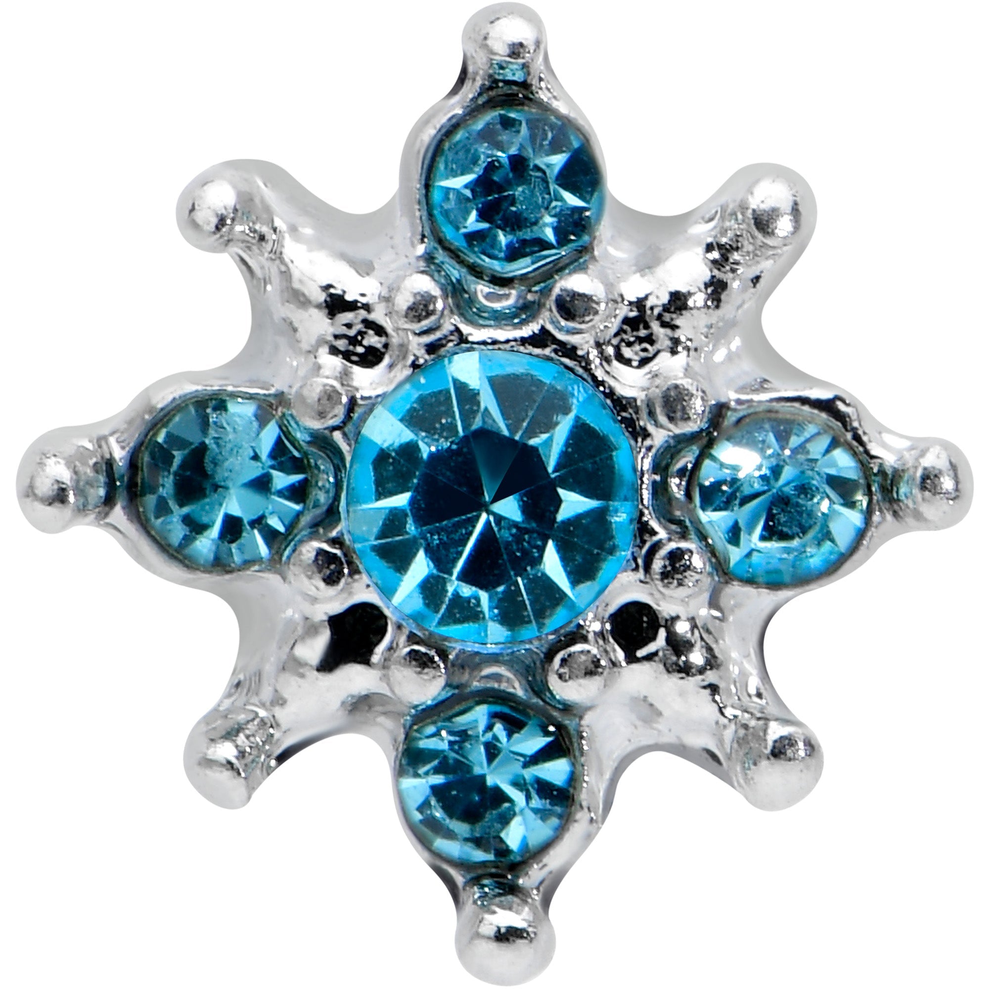 BodyCandy 16G 1/4 Blue Gem Stylish Snowflake Cartilage Tragus Earring — detail close-up