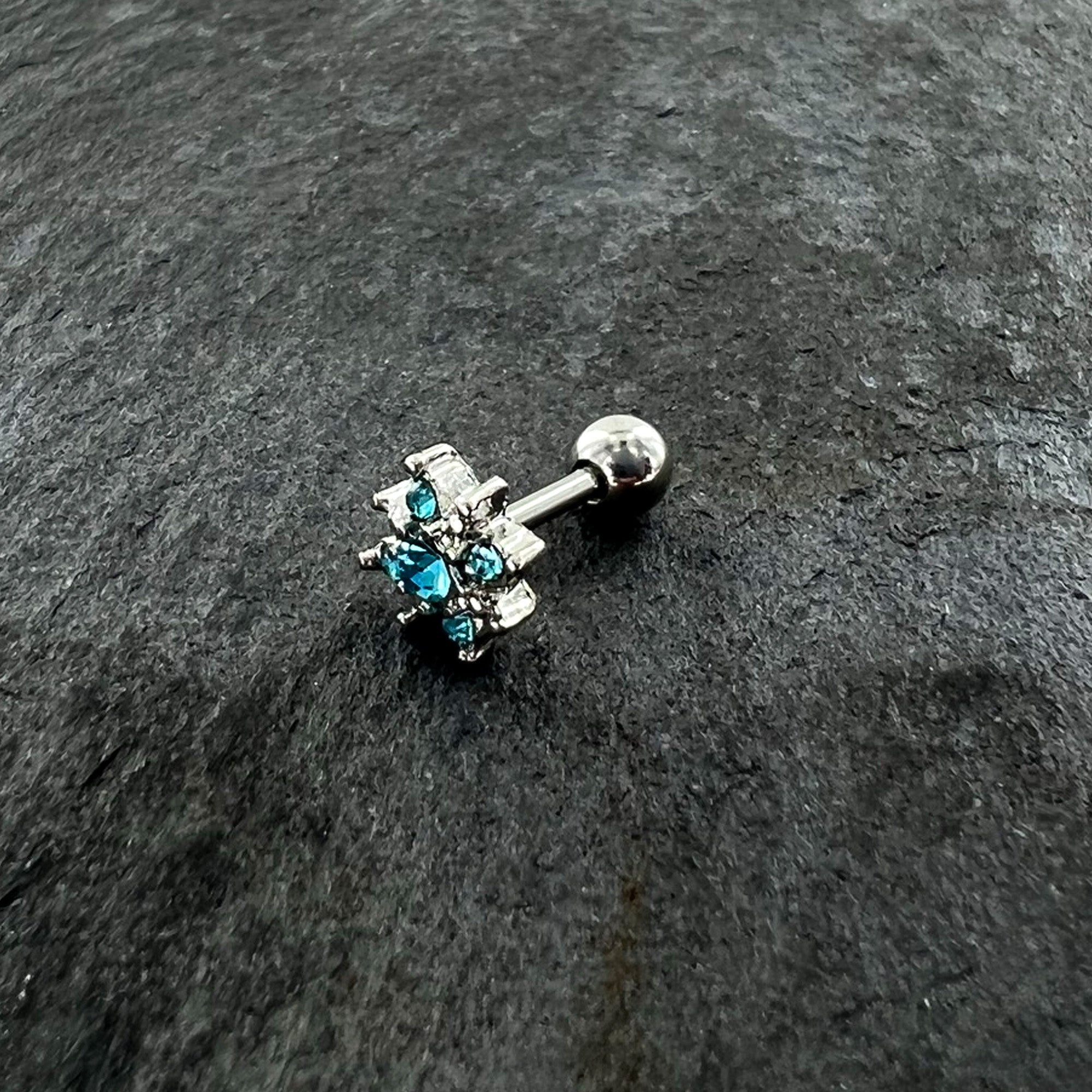 BodyCandy 16G 1/4 Blue Gem Stylish Snowflake Cartilage Tragus Earring — alternative angle