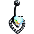BodyCandy Clear Aurora Gem Black Rococo Hearts Belly Ring — main product shot