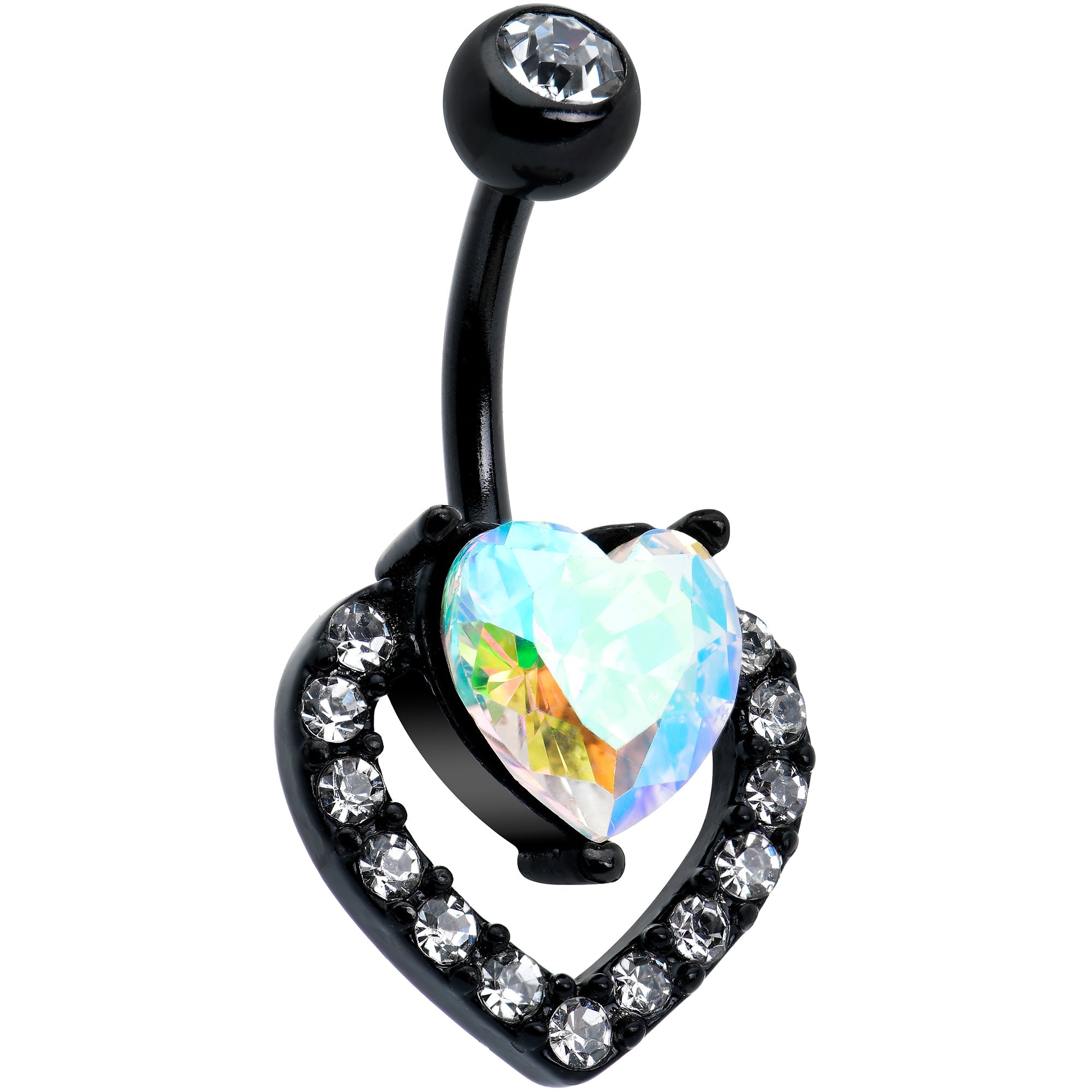 BodyCandy Clear Aurora Gem Black Rococo Hearts Belly Ring — main product shot