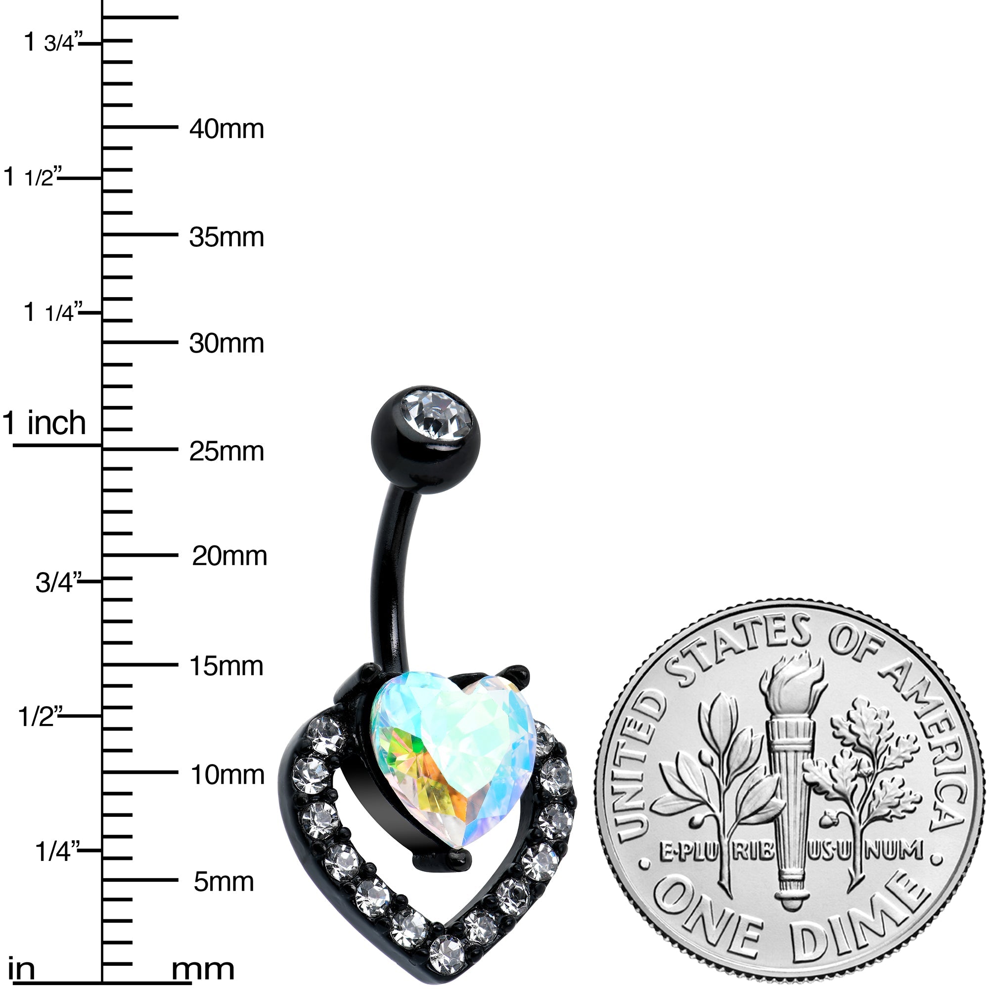 BodyCandy Clear Aurora Gem Black Rococo Hearts Belly Ring — lifestyle context