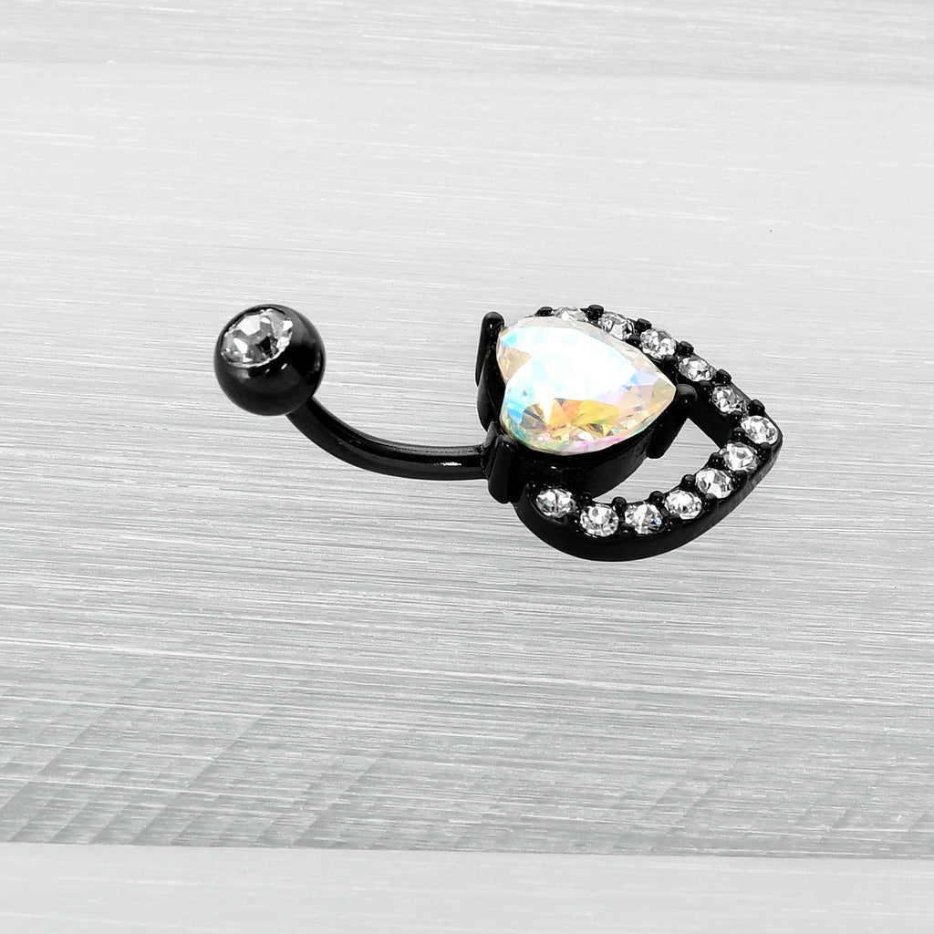 BodyCandy Clear Aurora Gem Black Rococo Hearts Belly Ring — back view