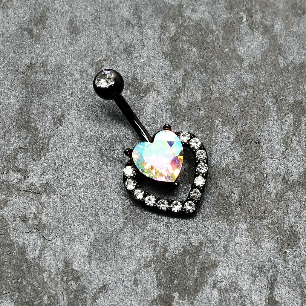 BodyCandy Clear Aurora Gem Black Rococo Hearts Belly Ring — alternative angle