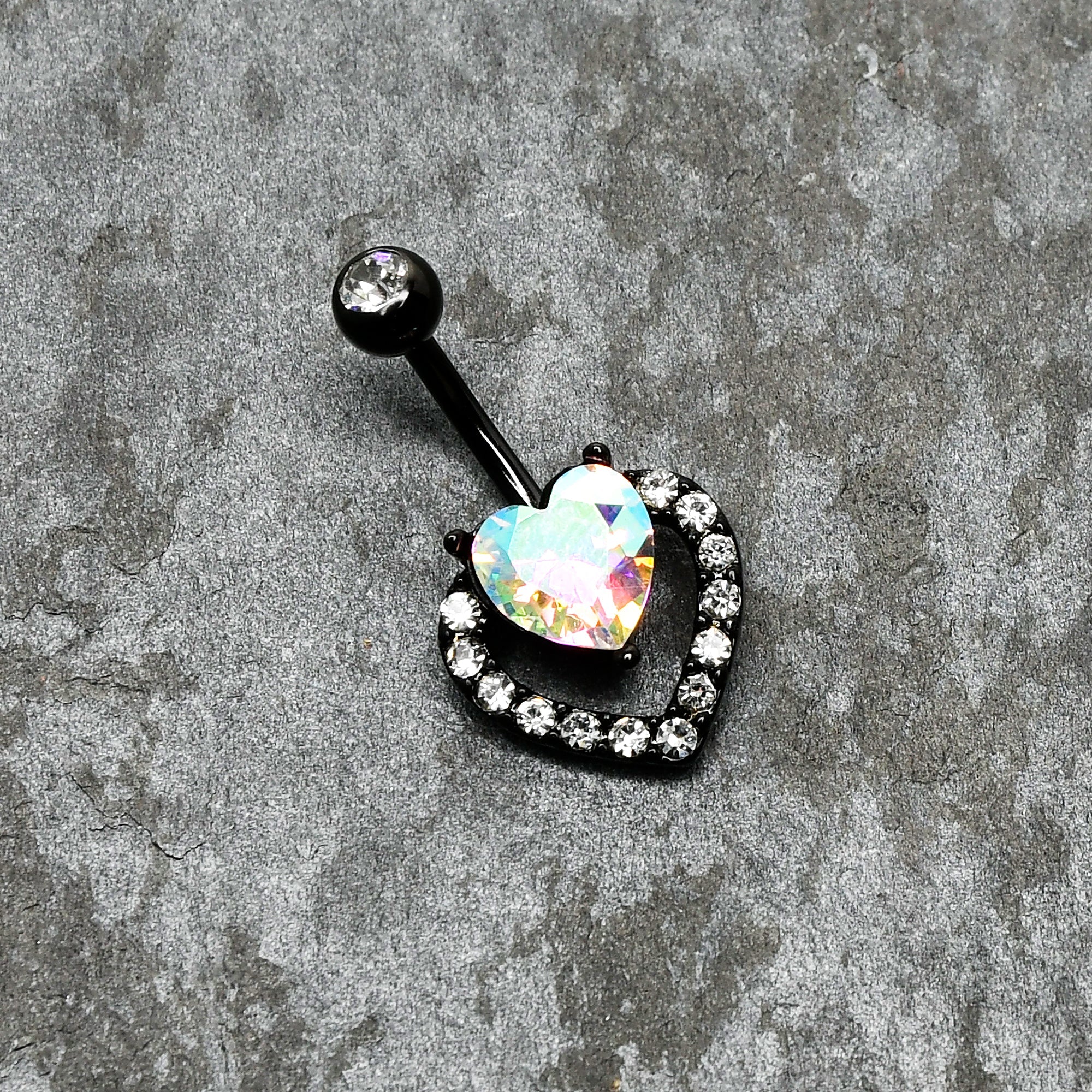 BodyCandy Clear Aurora Gem Black Rococo Hearts Belly Ring — alternative angle