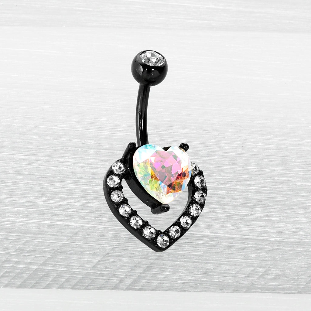 BodyCandy Clear Aurora Gem Black Rococo Hearts Belly Ring — in-use photo