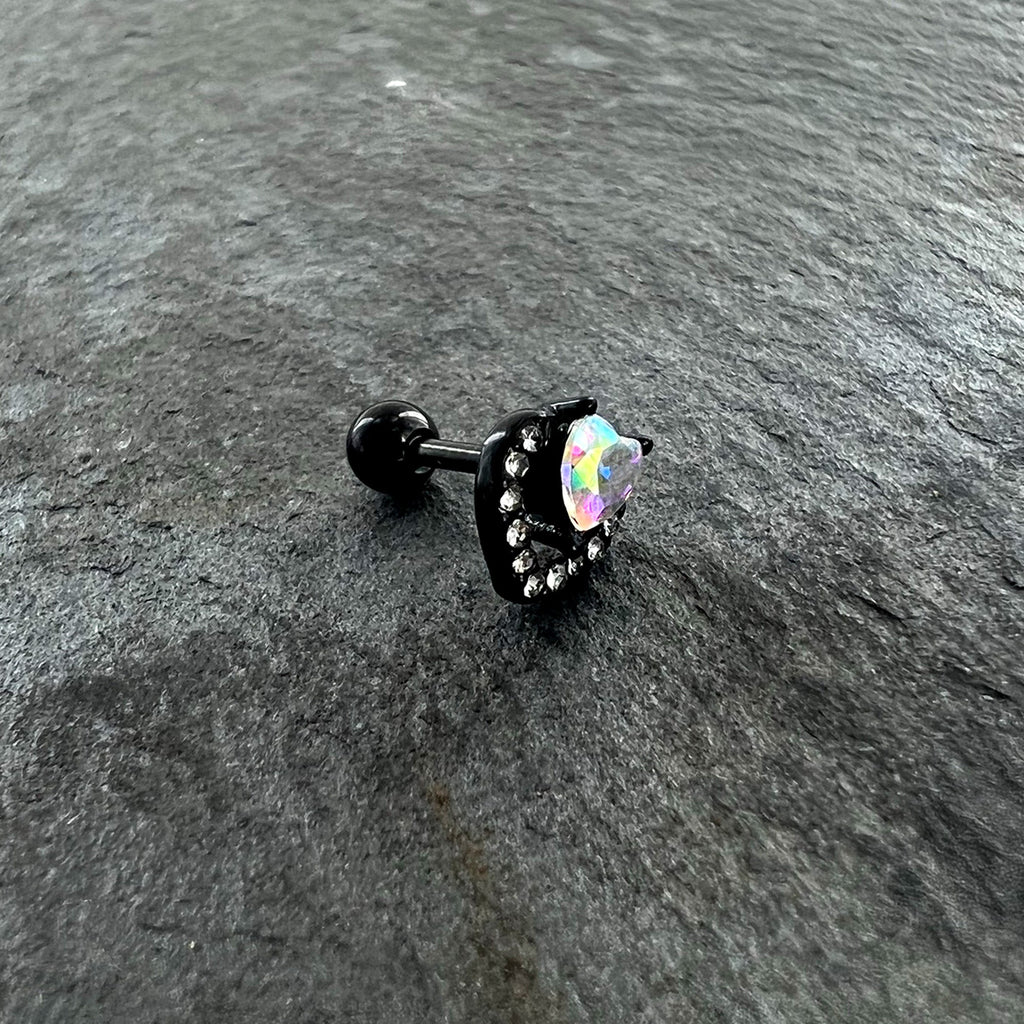 BodyCandy 16G 1/4 Aurora Gem Black Double Heart Cartilage Tragus Earring — alternative angle