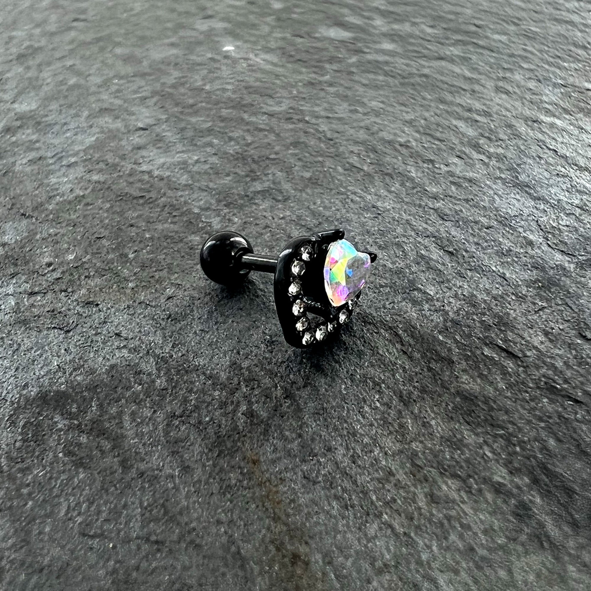 BodyCandy 16G 1/4 Aurora Gem Black Double Heart Cartilage Tragus Earring — alternative angle