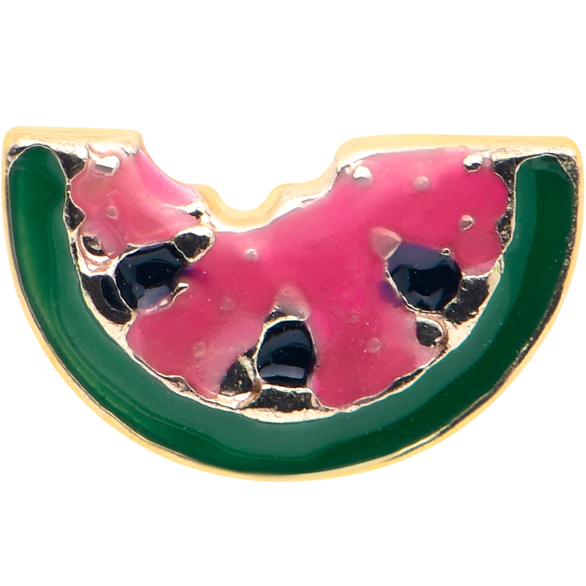 BodyCandy 16G 5/16 Gold Tone Watermelon Bite Labret Monroe Tragus — detail close-up