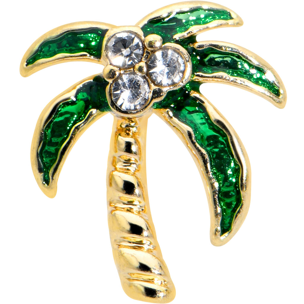 BodyCandy 16G 5/16 Clear Gem Gold Tone Palm Tree Style Labret Monroe Tragus — detail close-up