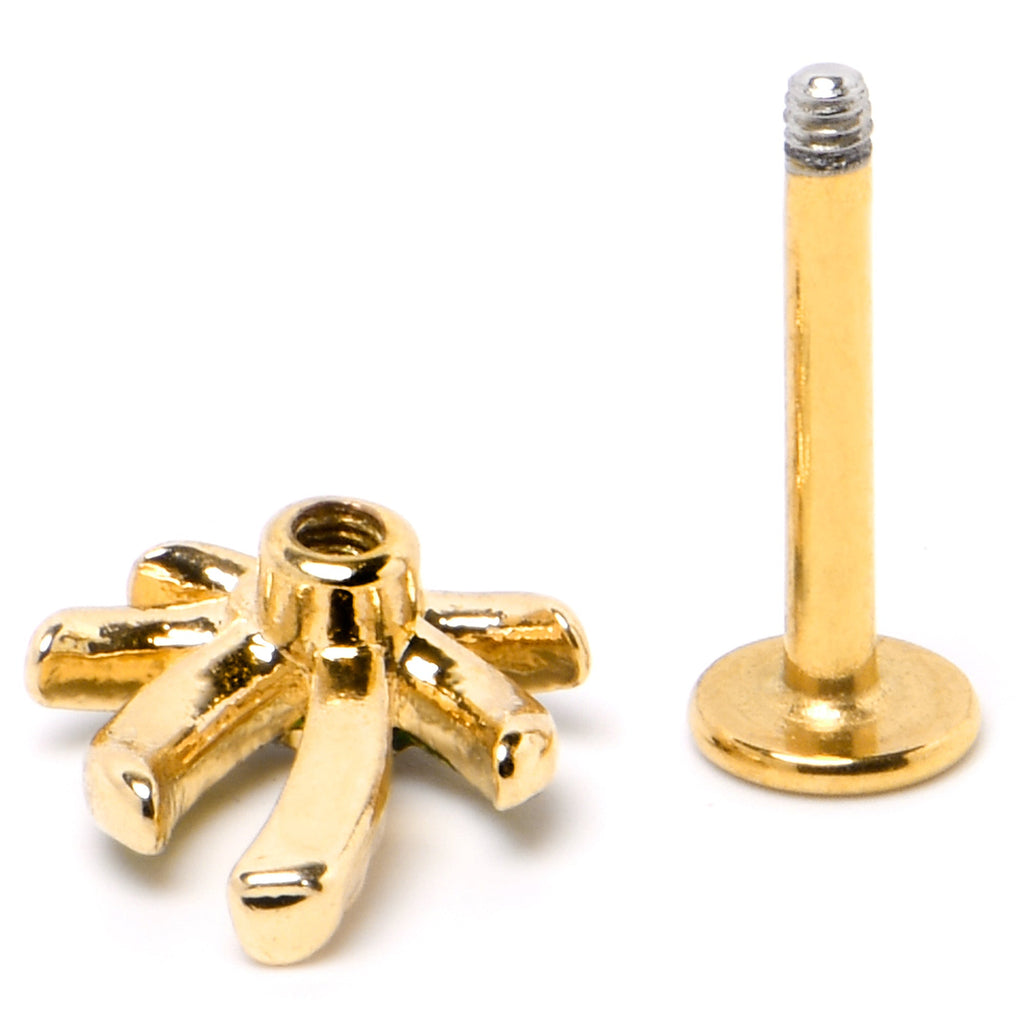 BodyCandy 16G 5/16 Clear Gem Gold Tone Palm Tree Style Labret Monroe Tragus — alternative angle