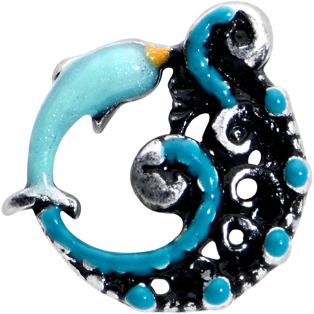 BodyCandy 16G 5/16 Leaping Blue Dolphin Labret Monroe Tragus — detail close-up