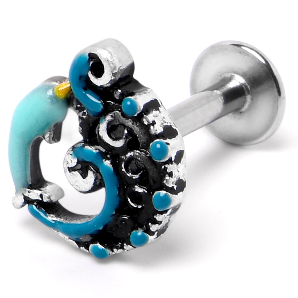 BodyCandy 16G 5/16 Leaping Blue Dolphin Labret Monroe Tragus — back view