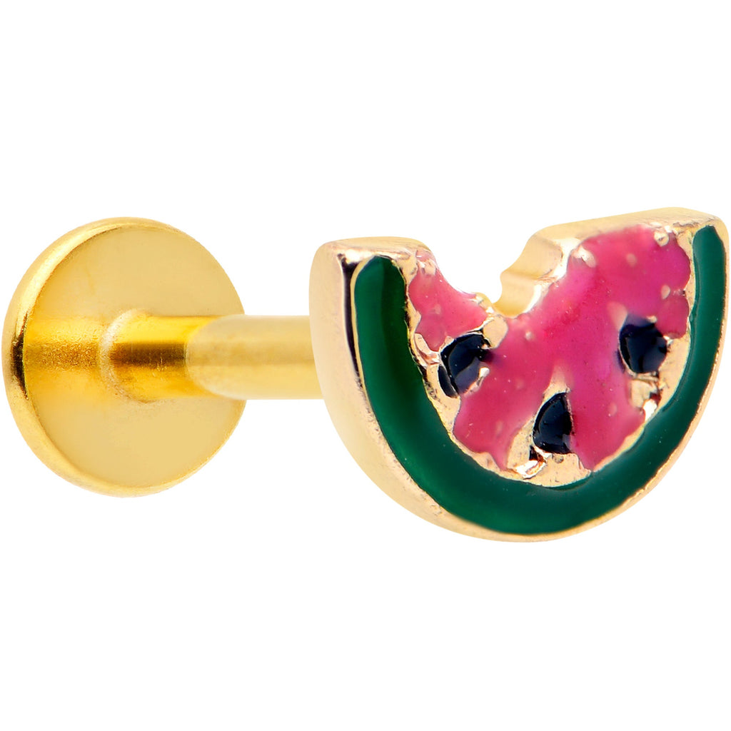 BodyCandy 16G 1/4 Gold Tone Watermelon Bite Labret — main product shot