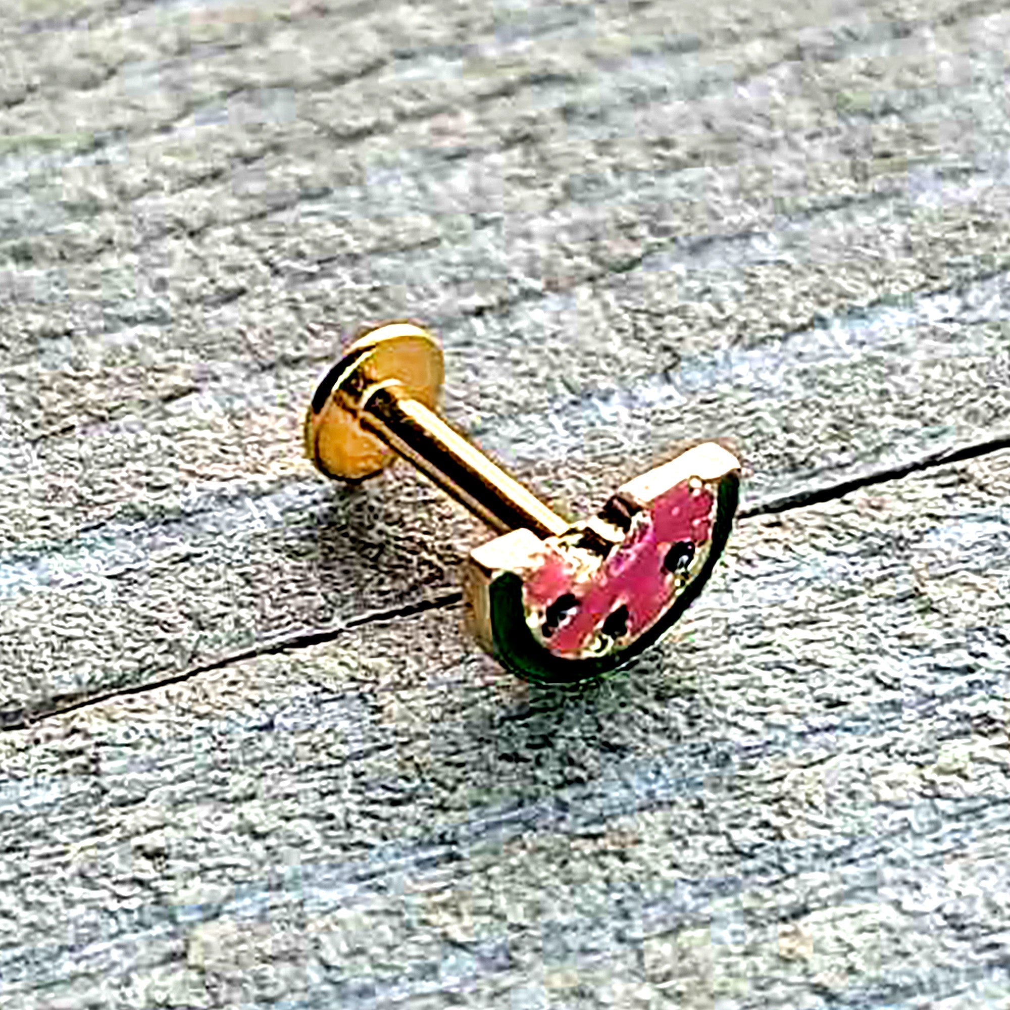 BodyCandy 16G 1/4 Gold Tone Watermelon Bite Labret — alternative angle