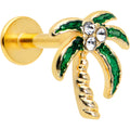 BodyCandy 16G 1/4 Clear Gem Gold Tone Palm Tree Style Labret — main product shot