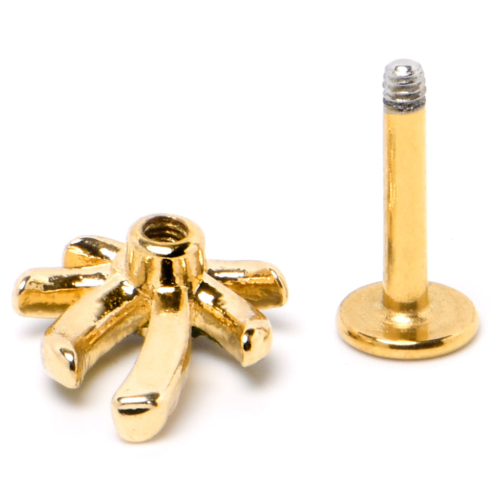BodyCandy 16G 1/4 Clear Gem Gold Tone Palm Tree Style Labret — alternative angle