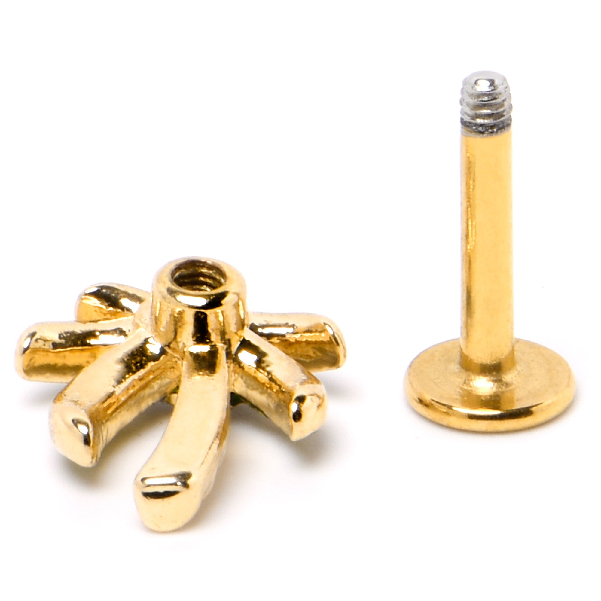 BodyCandy 16G 1/4 Clear Gem Gold Tone Palm Tree Style Labret — alternative angle