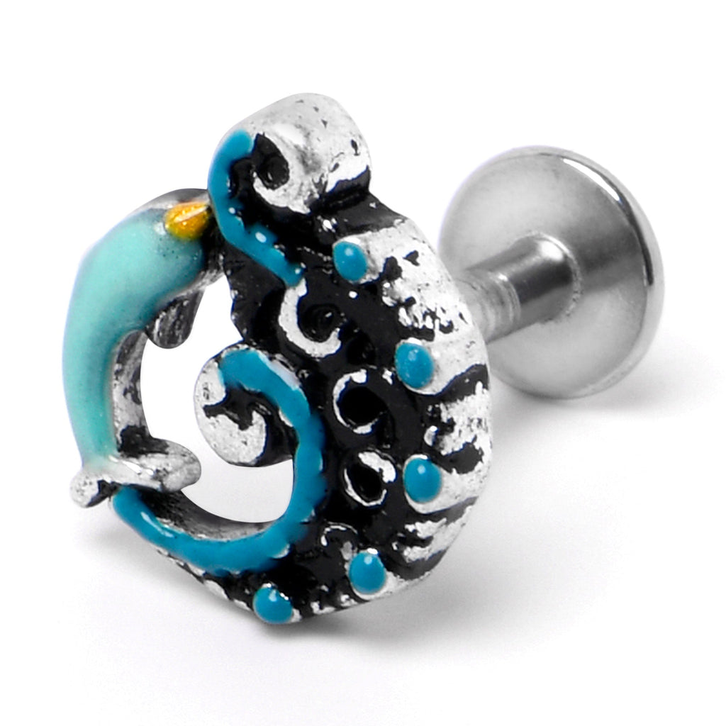 BodyCandy 16G 1/4 Leaping Blue Dolphin Labret — back view