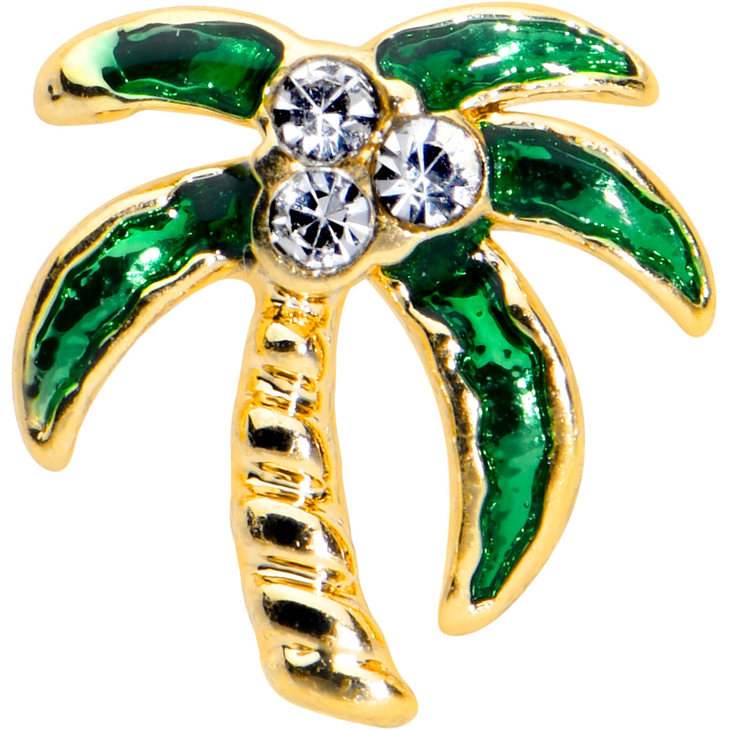 BodyCandy 20G 1/4 Clear Gem Golden Palm Tree Style L Shape Nose Ring — detail close-up