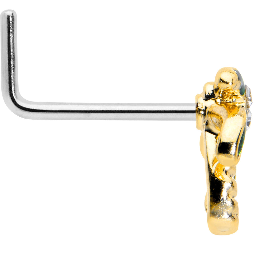 BodyCandy 20G 1/4 Clear Gem Golden Palm Tree Style L Shape Nose Ring — lifestyle context