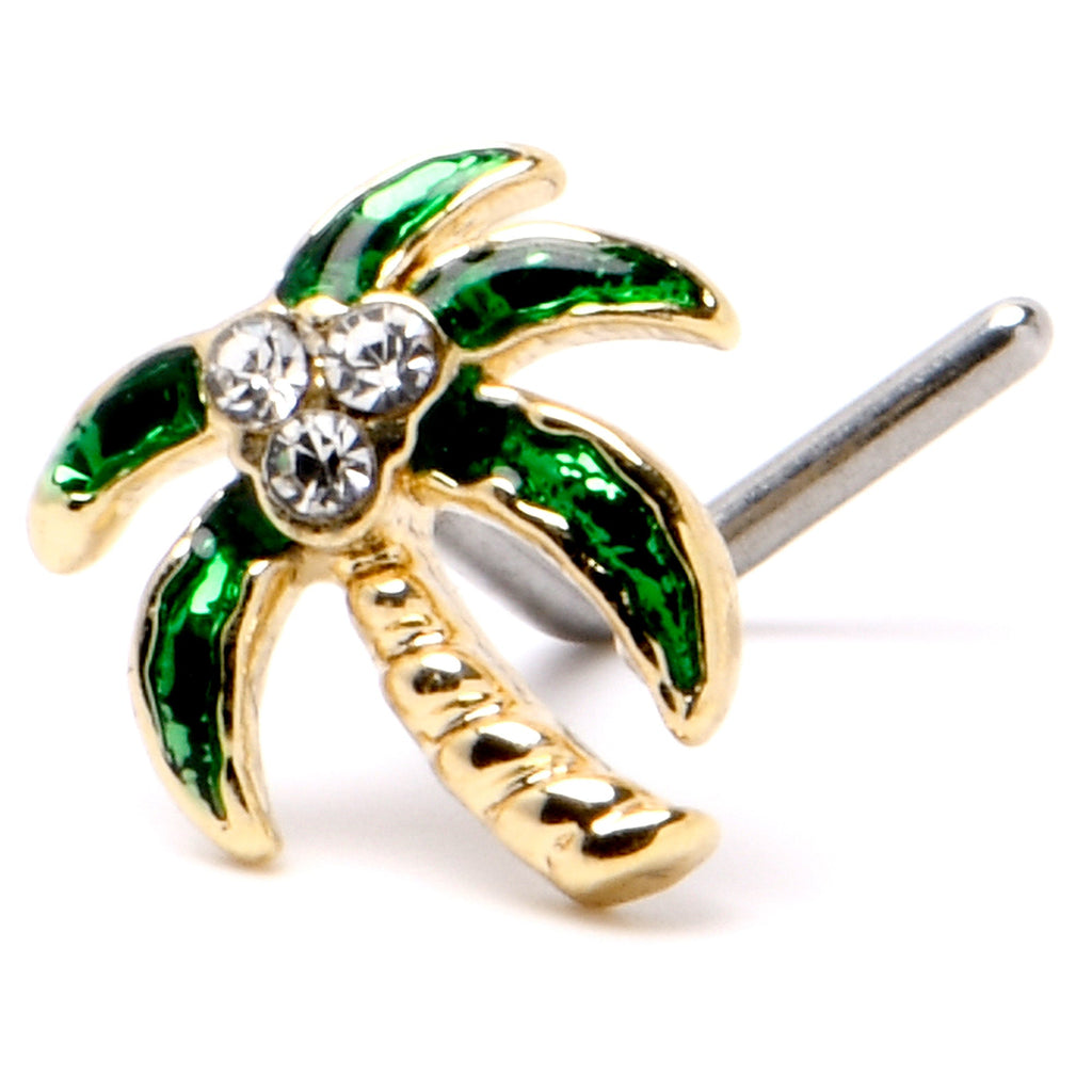 BodyCandy 20G 1/4 Clear Gem Golden Palm Tree Style L Shape Nose Ring — alternative angle