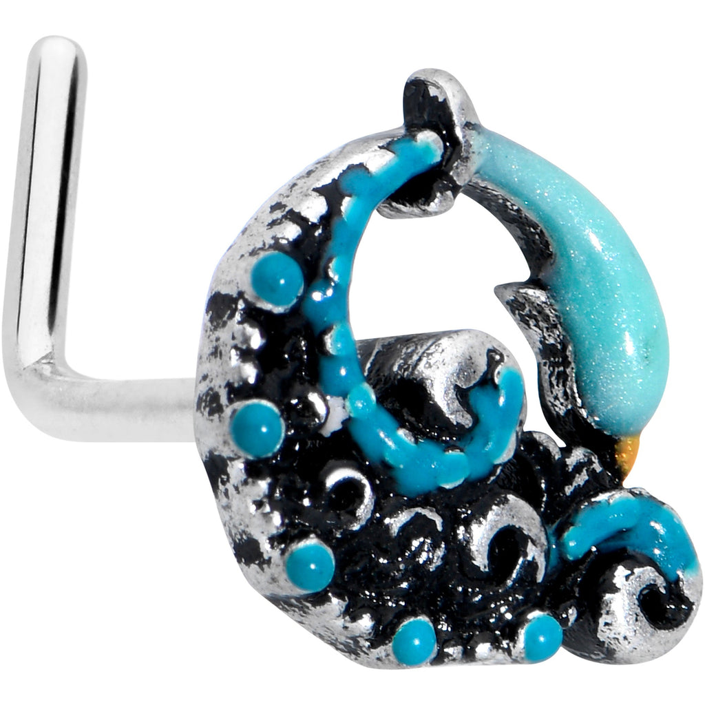 BodyCandy 20G 1/4 Leaping Blue Dolphin L Shape Nose Ring — main product shot