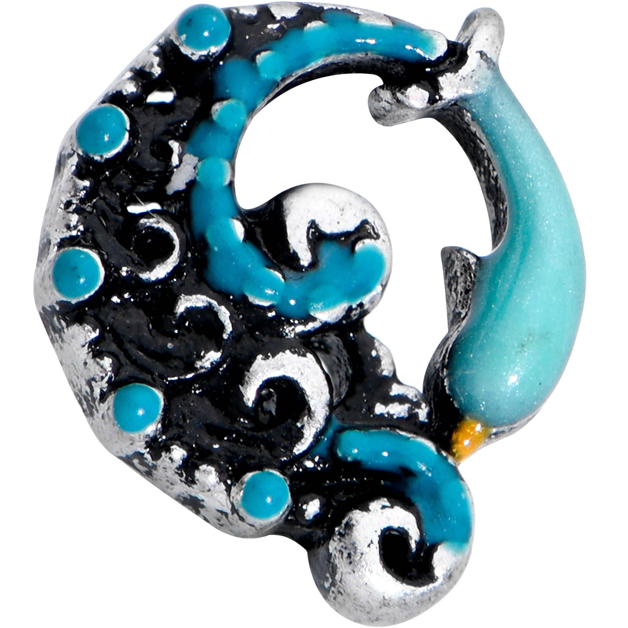 BodyCandy 20G 1/4 Leaping Blue Dolphin L Shape Nose Ring — detail close-up