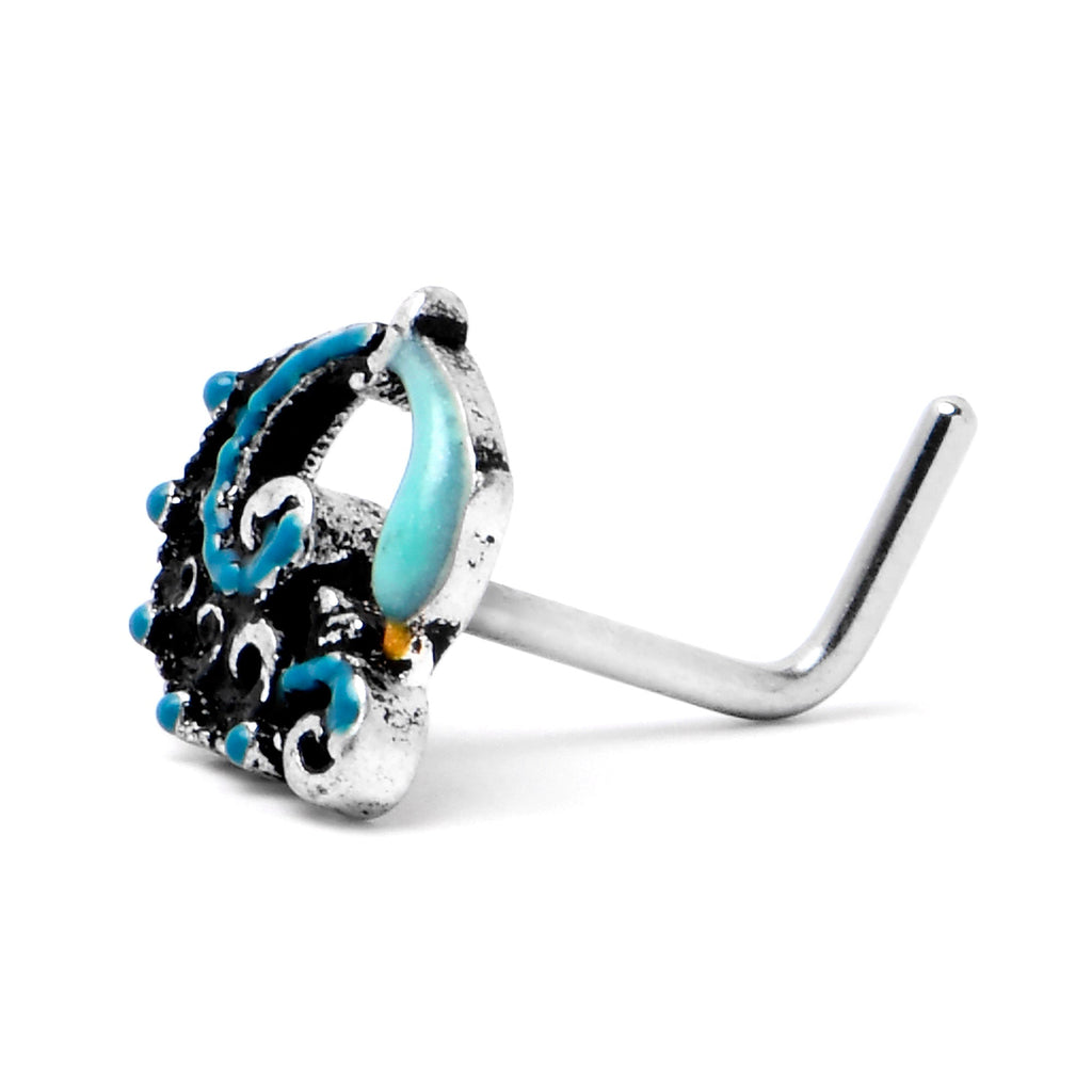 BodyCandy 20G 1/4 Leaping Blue Dolphin L Shape Nose Ring — back view
