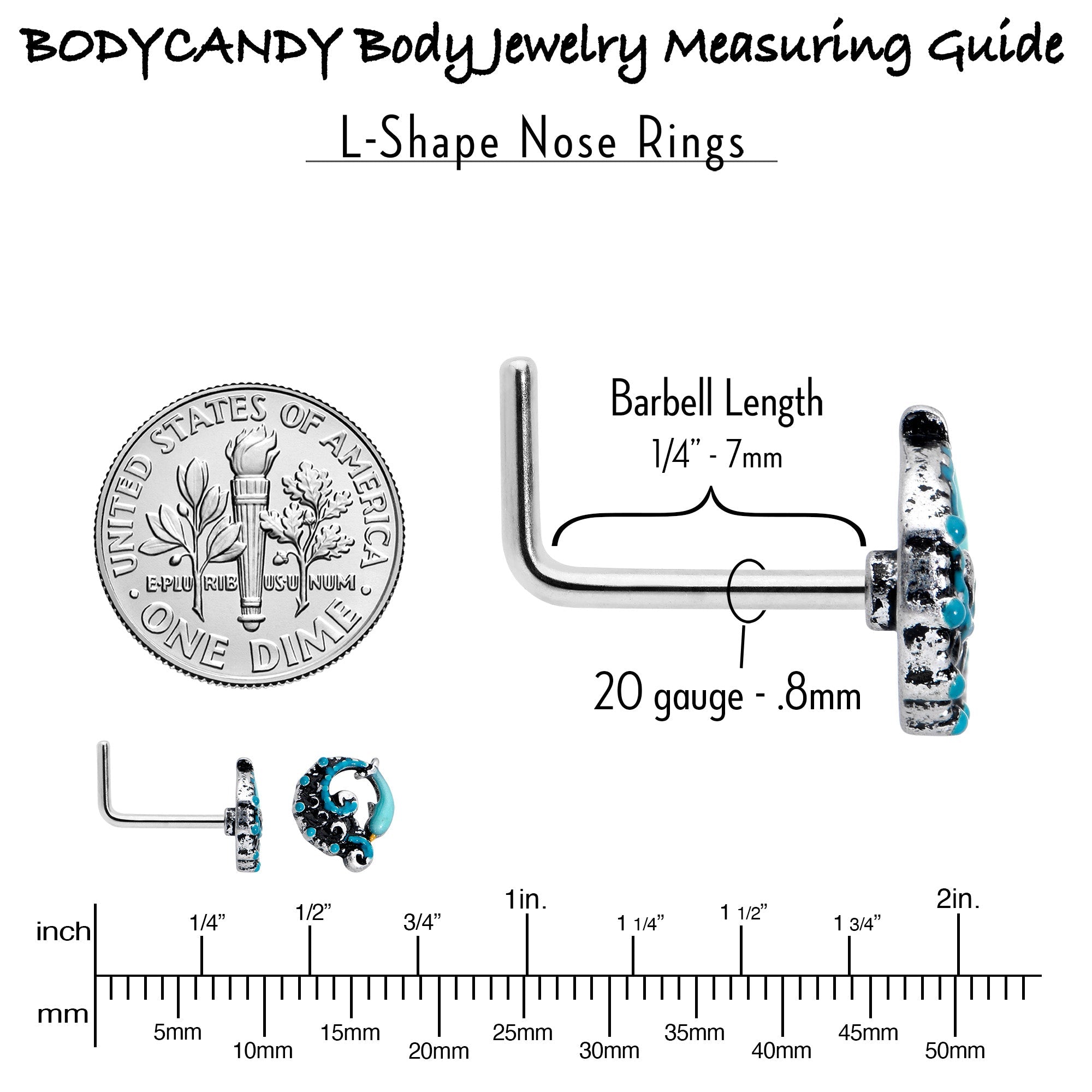 BodyCandy 20G 1/4 Leaping Blue Dolphin L Shape Nose Ring — in-use photo