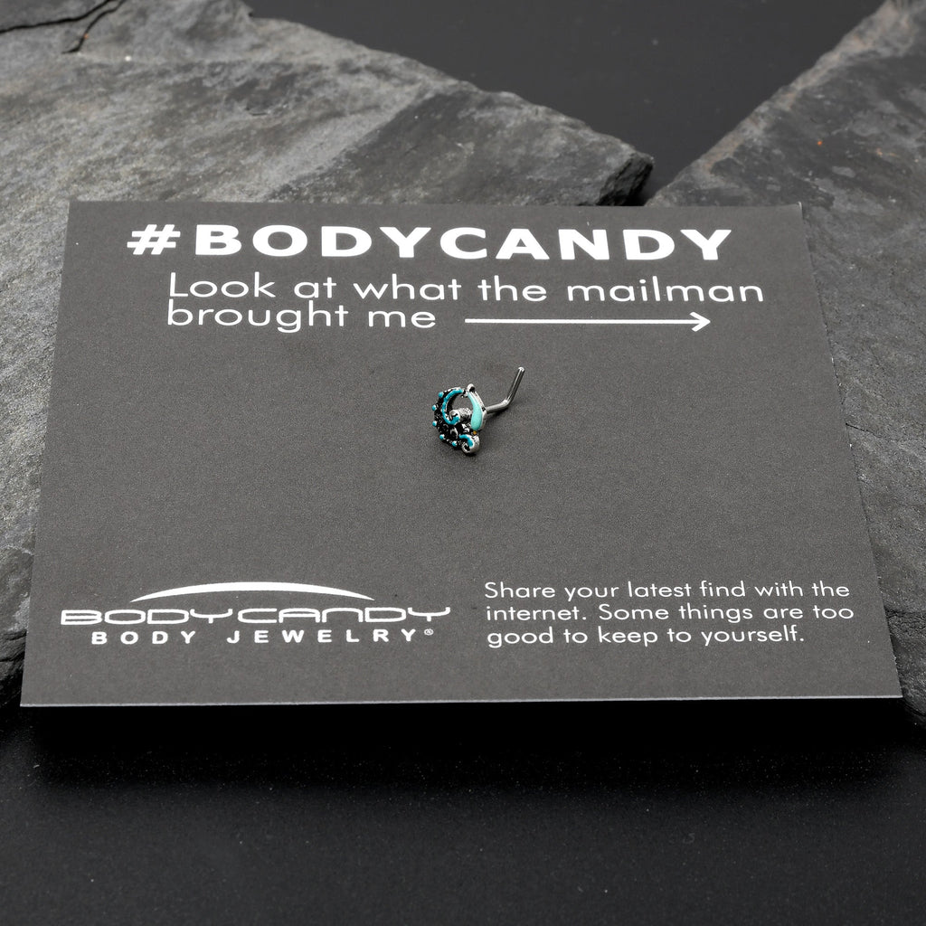 BodyCandy 20G 1/4 Leaping Blue Dolphin L Shape Nose Ring — size reference