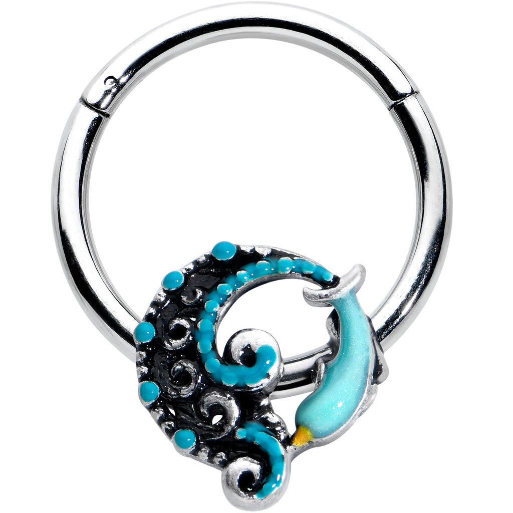 BodyCandy 16G 3/8 Leaping Blue Dolphin Hinged Segment Ring — main product shot