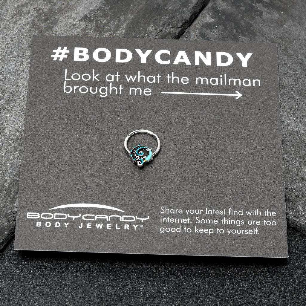 BodyCandy 16G 3/8 Leaping Blue Dolphin Hinged Segment Ring — size reference